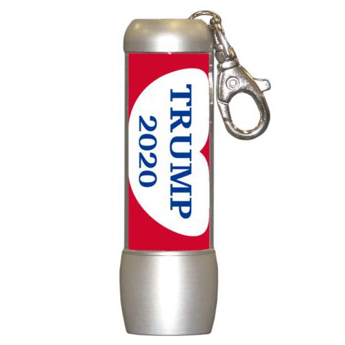 Small bright personalized flasklight personalized with "Trump 2020" in heart design