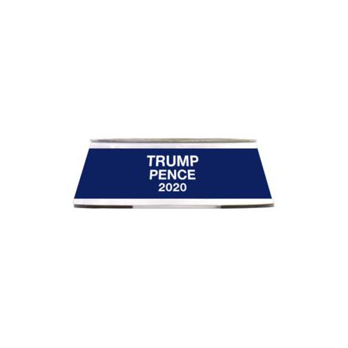 Stainless steel bowl in a melamine outer cover personalized with "Trump Pence 2020" on blue design