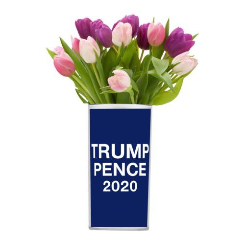 Custom vase personalized with "Trump Pence 2020" on blue design