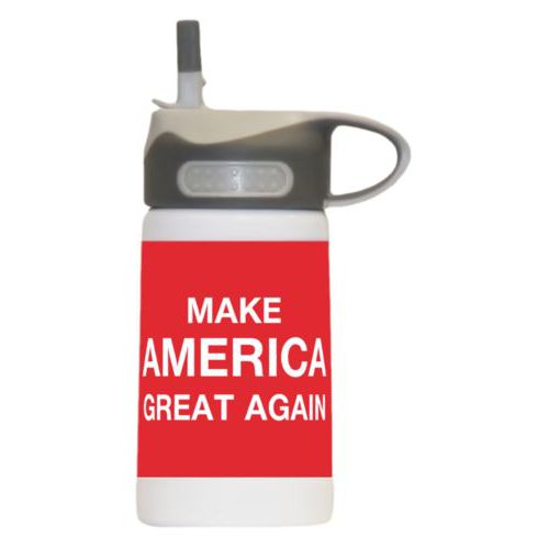 12oz insulated steel sports bottle personalized with "Make America Great Again" design on red