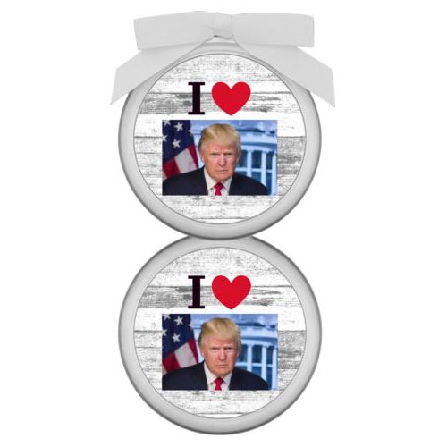 Personalized ornament personalized with "I Love Trump" with photo design