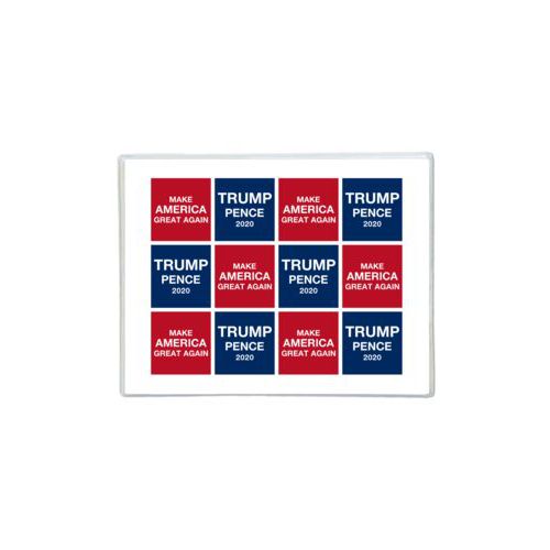 Note cards personalized with "Trump Pence 2020" and "Make America Great Again" tiled design