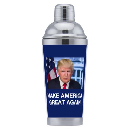 Custom coctail shaker personalized with Trump photo with "Make America Great Again" design