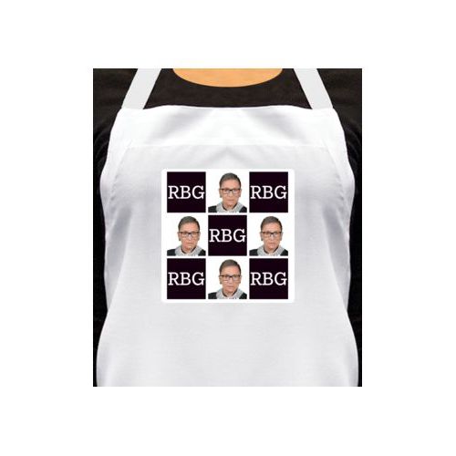 Personalized apron personalized with Ruth Bader Ginsburg drawing and "RGB" tiled design