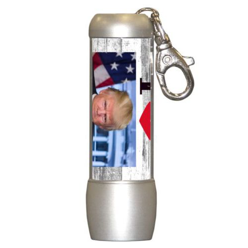 Small bright personalized flasklight personalized with "I Love Trump" with photo design
