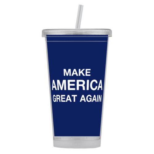 Tumbler personalized with "Make America Great Again" design on blue