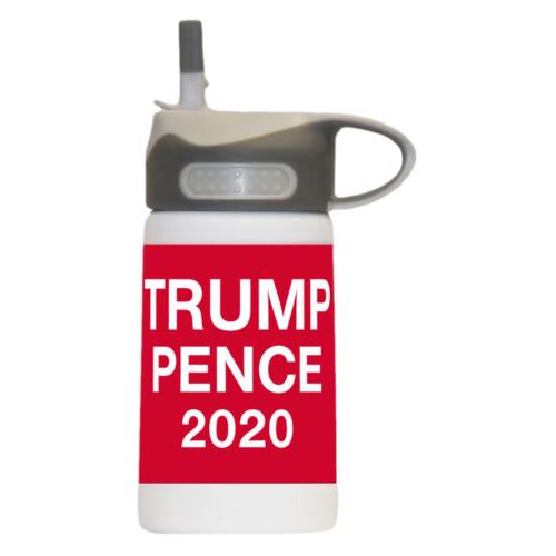 12oz insulated steel sports bottle personalized with "Trump Pence 2020" on red design