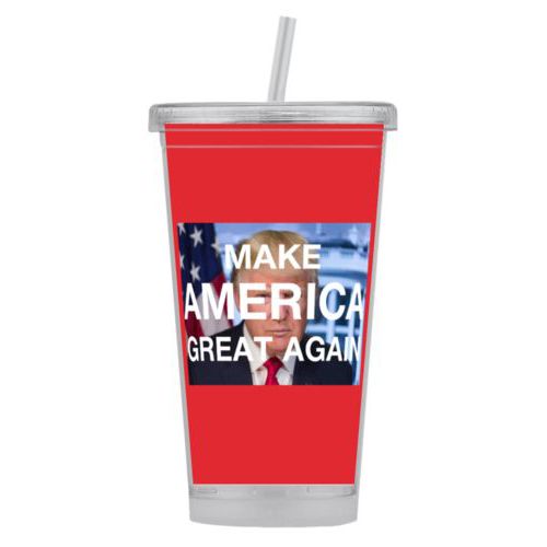 Tumbler personalized with Trump photo and "Make America Great Again" design