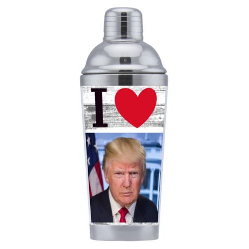 Personalized coctail shaker personalized with "I Love Trump" with photo design