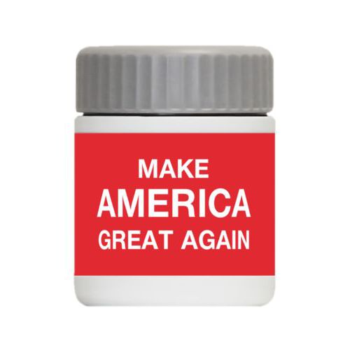 Personalized 12oz food jar personalized with "Make America Great Again" design on red