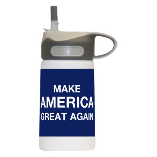 12oz insulated steel sports bottle personalized with "Make America Great Again" design on blue