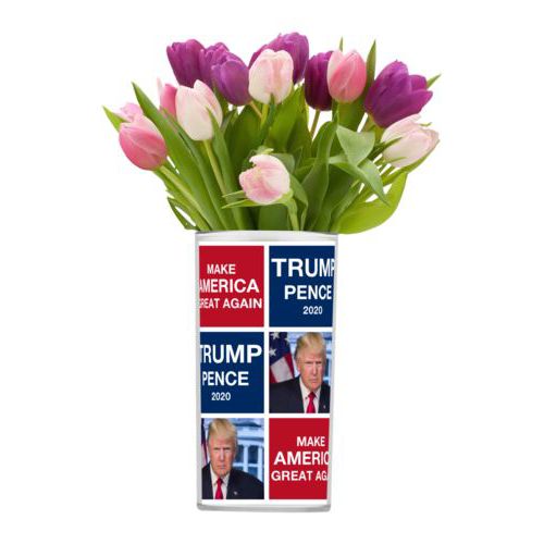 Personalized vase personalized with Trump photo with "Trump Pence 2020" and "Make America Great Again" tiled design