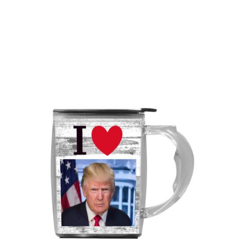 Custom mug with handle personalized with "I Love Trump" with photo design