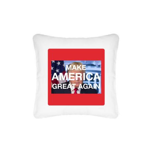 Personalized pillow personalized with Trump photo and "Make America Great Again" design