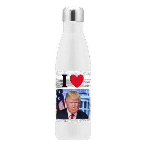 17oz insulated steel bottle personalized with "I Love Trump" with photo design