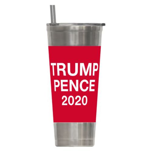 24oz insulated steel tumbler personalized with "Trump Pence 2020" on red design