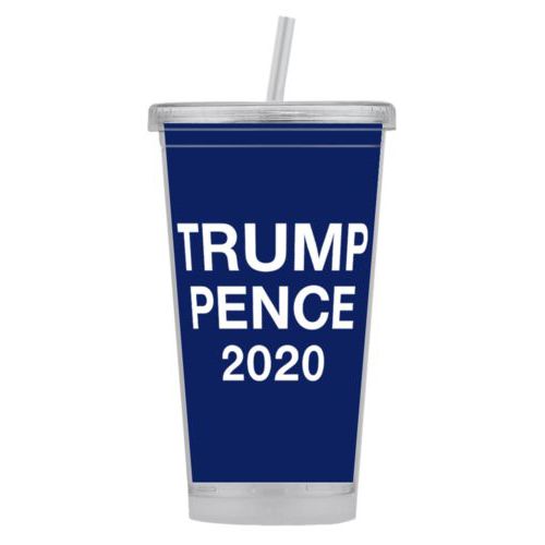 Tumbler personalized with "Trump Pence 2020" on blue design