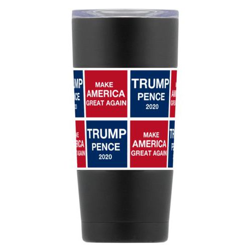 20oz double-walled steel mug personalized with "Trump Pence 2020" and "Make America Great Again" tiled design