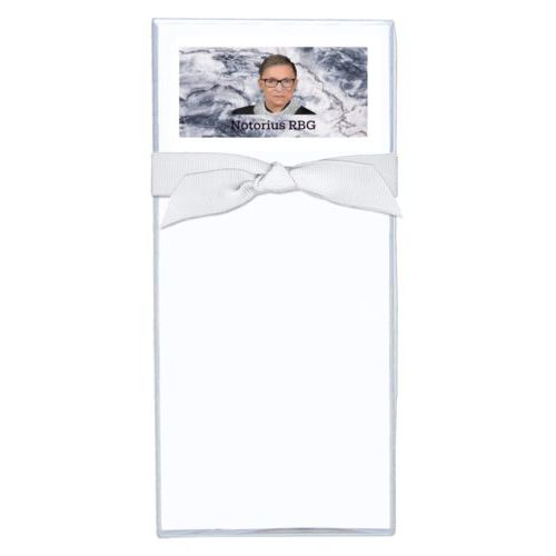 Note sheets personalized with Ruth Bader Ginsburg drawing and "Notorious RGB" on marble design