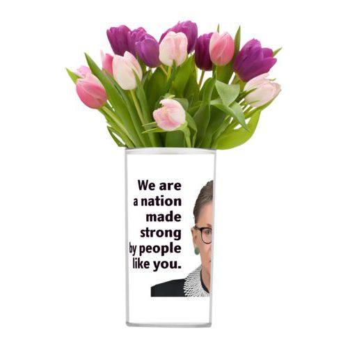 Custom vase personalized with Ruth Bader Ginsburg drawing and "Notorious RGB" on galaxy design