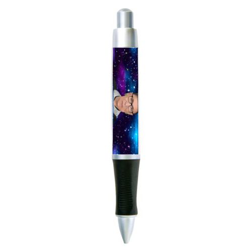 Personalized pen personalized with galactic pattern and photo and the saying "NOTORIUS RBG"