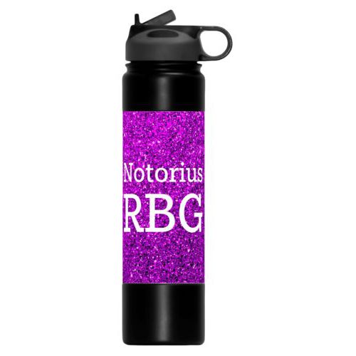 24oz insulated steel sports bottle personalized with "Notorious RGB" on purple design