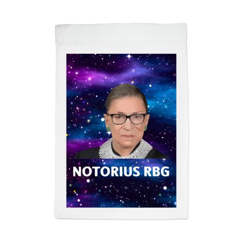 Personalized yard flag personalized with Ruth Bader Ginsburg drawing and "Notorious RGB" on galaxy design