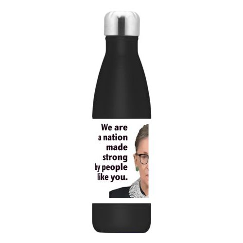 17oz insulated steel bottle personalized with Ruth Bader Ginsburg drawing and "Notorious RGB" on galaxy design