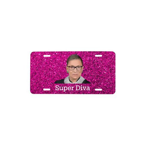 Personalized license plate personalized with Ruth Bader Ginsburg drawing and "Super Diva" design