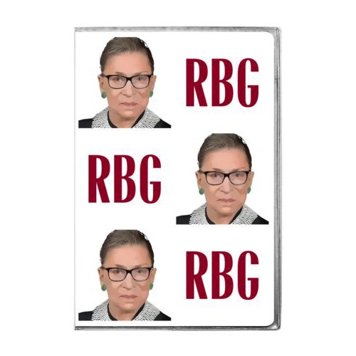6x9 journal personalized with Ruth Bader Ginsburg drawing and "RGB" tiled design