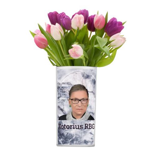 Personalized vase personalized with white pattern and photo and the saying "Notorius RBG"