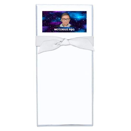 Note sheets personalized with Ruth Bader Ginsburg drawing and "Notorious RGB" on galaxy design