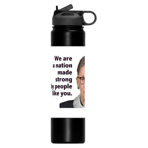 Insulated water bottle personalized with photo and the saying "We are a nation made strong by people like you."