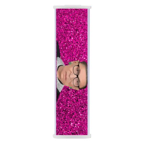 Personalized portable phone charger personalized with Ruth Bader Ginsburg drawing and "Super Diva" design