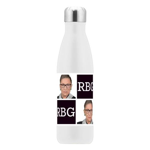 17oz insulated steel bottle personalized with Ruth Bader Ginsburg drawing and "RGB" tiled design