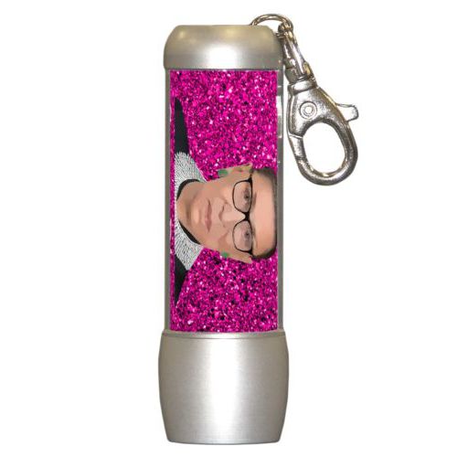 Handy custom photo flashlight personalized with Ruth Bader Ginsburg drawing and "Super Diva" design