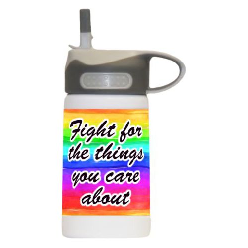 12oz insulated steel sports bottle personalized with "Fight for the things you care about" on rainbow design