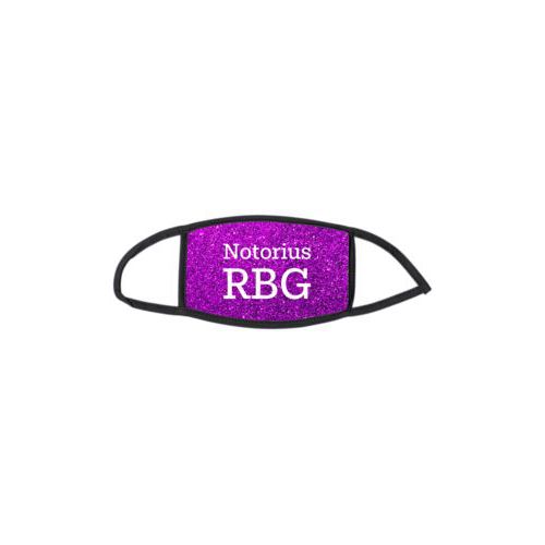 Personalized face mask personalized with fuchsia glitter pattern and the saying "Notorius RBG"