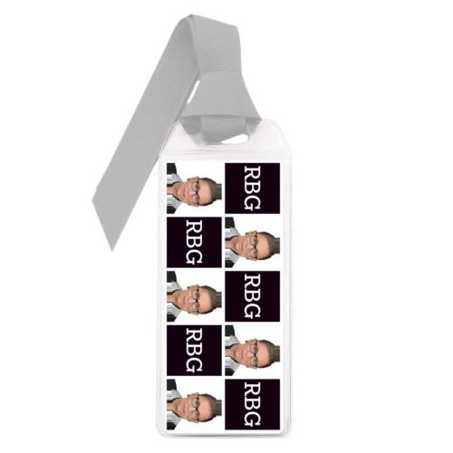 Personalized bookmark personalized with Ruth Bader Ginsburg drawing and "RGB" tiled design