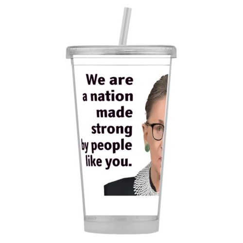 Personalized tumbler personalized with photo and the saying "We are a nation made strong by people like you."