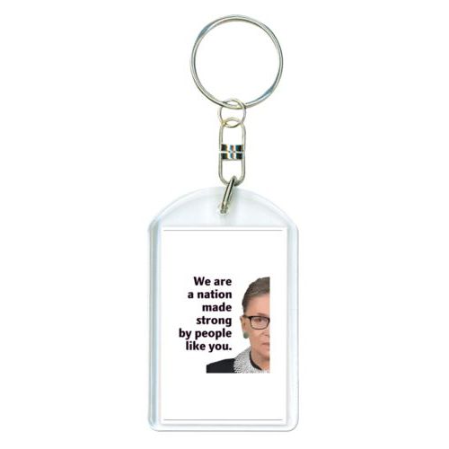 Custom keychain personalized with Ruth Bader Ginsburg drawing and "Notorious RGB" on galaxy design