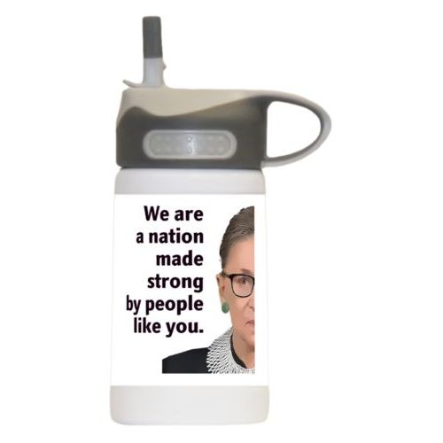 12oz insulated steel sports bottle personalized with Ruth Bader Ginsburg drawing and "Notorious RGB" on galaxy design