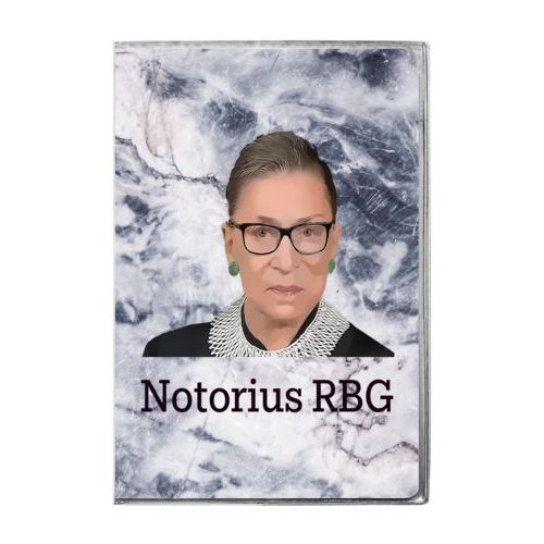 Personalized journal personalized with white pattern and photo and the saying "Notorius RBG"