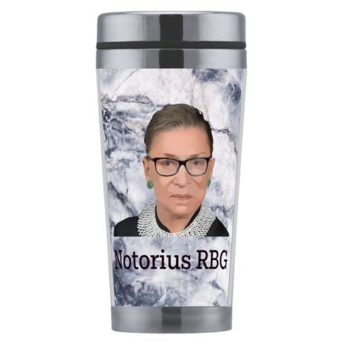 Mug personalized with Ruth Bader Ginsburg drawing and "Notorious RGB" on marble design