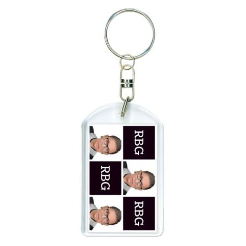 Custom keychain personalized with Ruth Bader Ginsburg drawing and "RGB" tiled design