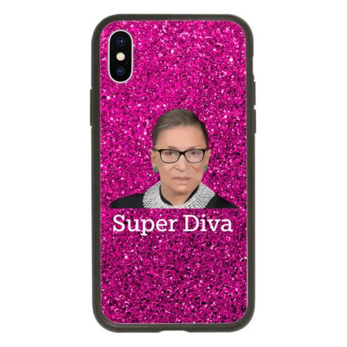 Custom protective phone case personalized with Ruth Bader Ginsburg drawing and "Super Diva" design