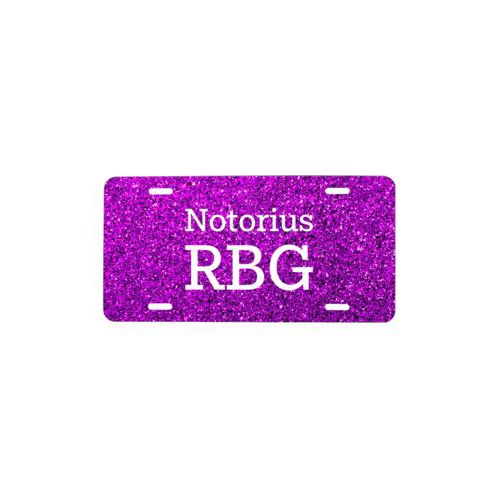 Personalized license plate personalized with "Notorious RGB" on purple design