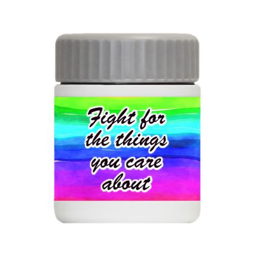 Personalized 12oz food jar personalized with "Fight for the things you care about" on rainbow design