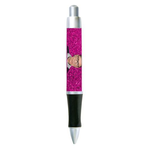 Personalized pen personalized with pink glitter pattern and photo and the saying "Super Diva"