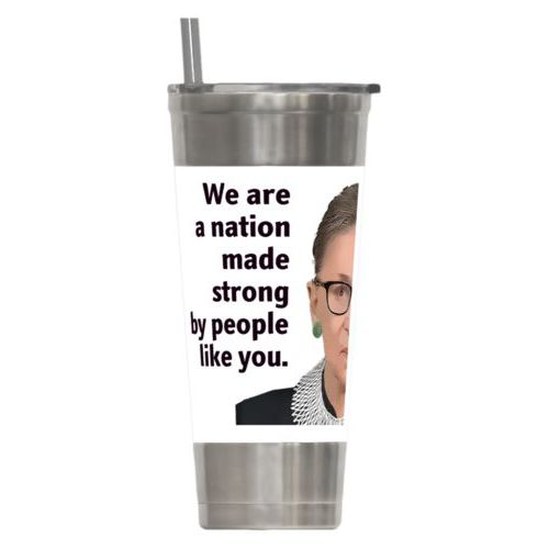 24oz insulated steel tumbler personalized with Ruth Bader Ginsburg drawing and "Notorious RGB" on galaxy design